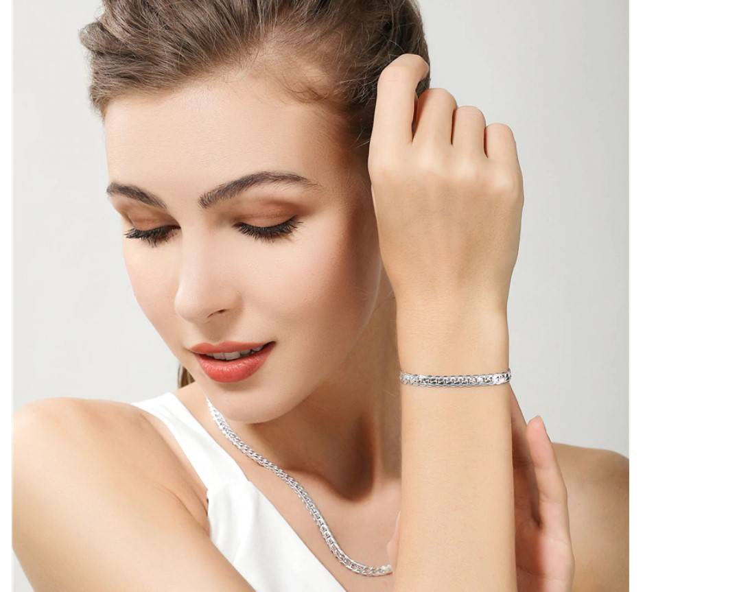 Women’s 925 Sterling Silver Chain Necklace and Bracelet Set