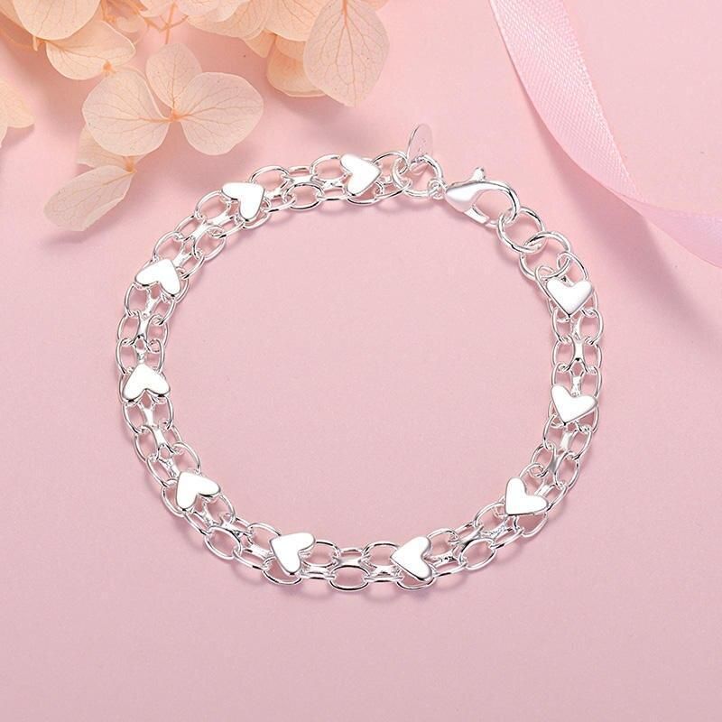 Luxury 925 Sterling Silver Heart Charm Bracelet for Women Luxury 925 Sterling Silver Heart Charm Bracelet for Women