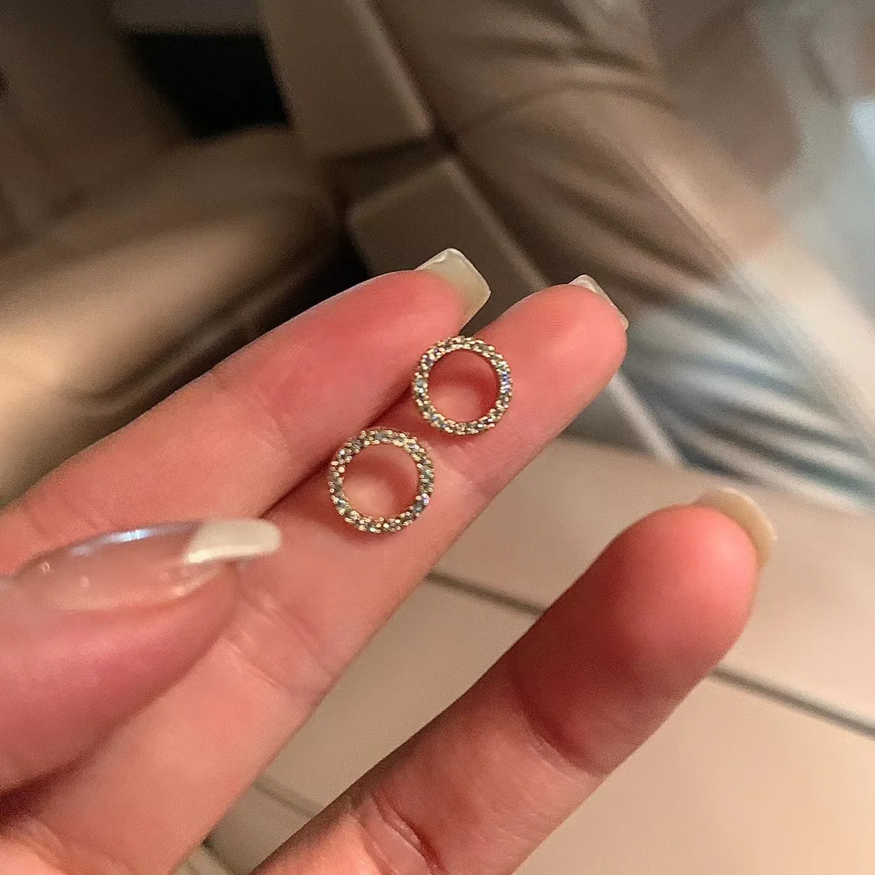 Delicate Small Circle Stud Earrings for Women Korean Fashion Gold Color Earring Crystal Minimalist Accessories Jewelry