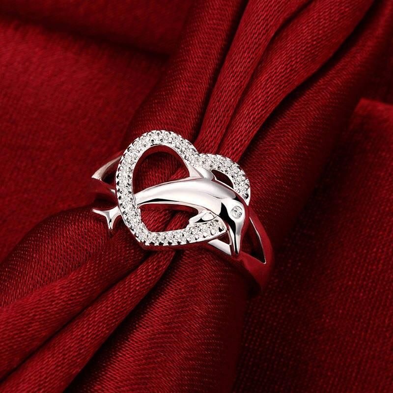 High quality 925 Sterling Silver fine Love dolphins heart Rings For Women Couple gifts Fashion Party wedding Jewelry High quality 925 Sterling Silver fine Love dolphins heart Rings For Women Couple gifts Fashion Party wedding Jewelry