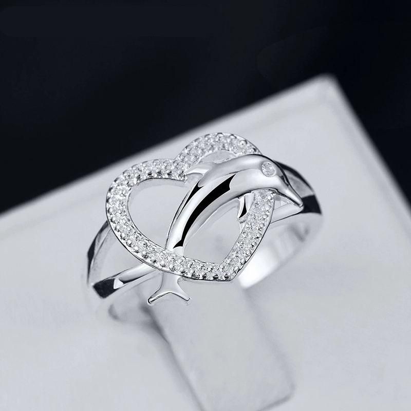 High quality 925 Sterling Silver fine Love dolphins heart Rings For Women Couple gifts Fashion Party wedding Jewelry High quality 925 Sterling Silver fine Love dolphins heart Rings For Women Couple gifts Fashion Party wedding Jewelry